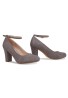 Women Ankle Strap Mid Block Heel Court Shoes - Grey Suede