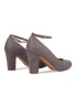 Women Ankle Strap Mid Block Heel Court Shoes - Grey Suede