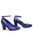 Women Ankle Strap Mid Block Heel Court Shoes- Navy Patent