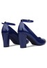 Women Ankle Strap Mid Block Heel Court Shoes- Navy Patent