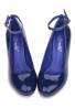 Women Ankle Strap Mid Block Heel Court Shoes- Navy Patent