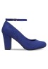 Women Ankle Strap Mid Block Heel Court Shoes- Navy Suede