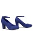 Women Ankle Strap Mid Block Heel Court Shoes- Navy Suede