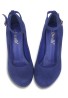 Women Ankle Strap Mid Block Heel Court Shoes- Navy Suede