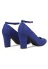 Women Ankle Strap Mid Block Heel Court Shoes- Navy Suede