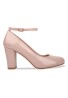 Women Ankle Strap Mid Block Heel Court Shoes- Nude Patent