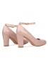 Women Ankle Strap Mid Block Heel Court Shoes- Nude Patent