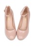 Women Ankle Strap Mid Block Heel Court Shoes- Nude Patent