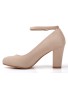 Women Ankle Strap Mid Block Heel Court Shoes- Nude Suede