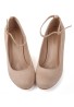 Women Ankle Strap Mid Block Heel Court Shoes- Nude Suede