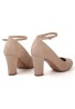 Women Ankle Strap Mid Block Heel Court Shoes- Nude Suede