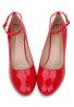 Women Ankle Strap Mid Block Heel Court Shoes- Red Patent