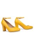 Women Ankle Strap Mid Block Heel Court Shoes- Yellow Patent