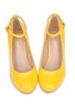 Women Ankle Strap Mid Block Heel Court Shoes- Yellow Patent