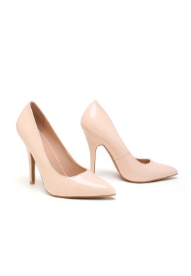Womens Drag Queen Pointy Toe Court Shoes - Nude Patent