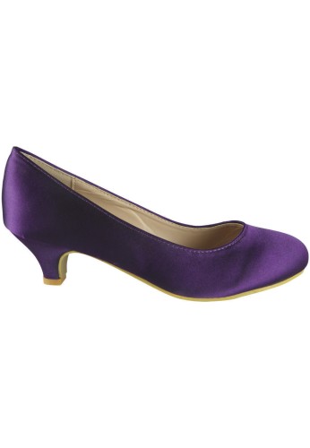 Women Round Toe Kitten Heel  Shoes Purple Satin