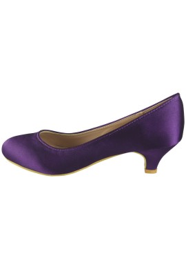 Women Round Toe Kitten Heel  Shoes Purple Satin