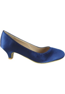 Women Round Toe Kitten Heel  Shoes Navy Satin