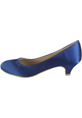 Women Round Toe Kitten Heel  Shoes Navy Satin