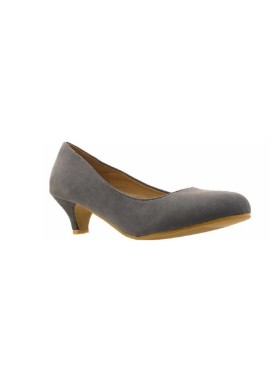 Women Round Toe Kitten Heel Shoes Grey Suede