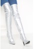 Womens Thigh High Kinky Over The Knee Stiletto Boots Silver Patent