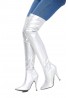 Womens Thigh High Kinky Over The Knee Stiletto Boots Silver Patent