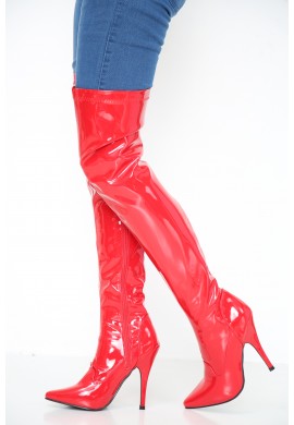 Womens Thigh High Kinky Over The Knee Stiletto Boots  Red Patent