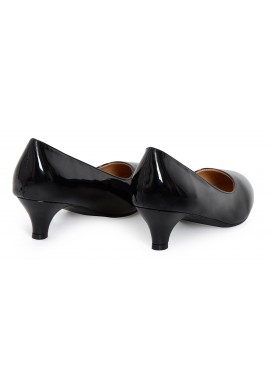 Women Unisex Low Kitten Heel Black patent