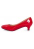 Women Unisex Low Kitten Heel Red Patent