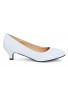 Women Unisex Low Kitten Heel White Patent