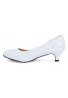 Women Unisex Low Kitten Heel White Patent