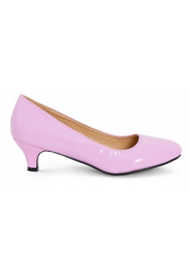 Women Unisex Low Kitten Heel Pink Patent