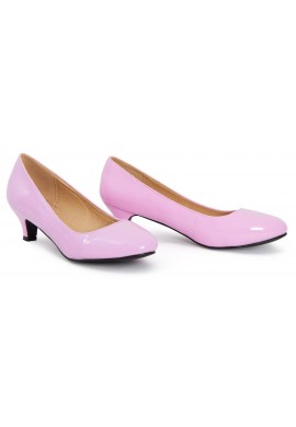Women Unisex Low Kitten Heel Pink Patent