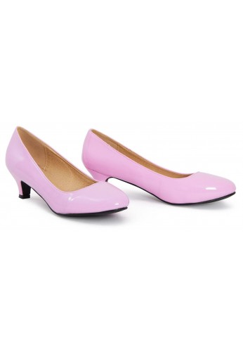 Women Unisex Low Kitten Heel Pink Patent