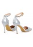 Womens Unisex Buckle Ankle Strap Stiletto Heel Shoes Silver Patent