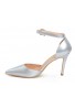 Womens Unisex Buckle Ankle Strap Stiletto Heel Shoes Silver Patent