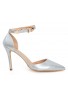 Womens Unisex Buckle Ankle Strap Stiletto Heel Shoes Silver Patent