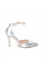 Womens Unisex Buckle Ankle Strap Stiletto Heel Shoes Silver Patent