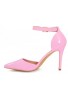 Womens Unisex Buckle Ankle Strap Stiletto Heel Shoes PinkPatent