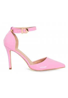 Womens Unisex Buckle Ankle Strap Stiletto Heel Shoes PinkPatent