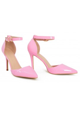 Womens Unisex Buckle Ankle Strap Stiletto Heel Shoes PinkPatent