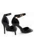 Womens Unisex Buckle Ankle Strap Stiletto Heel Shoes Black Patent