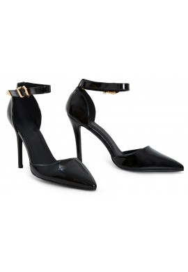 Womens Unisex Buckle Ankle Strap Stiletto Heel Shoes Black Patent