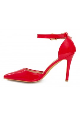 Womens Unisex Buckle Ankle Strap Stiletto Heel Shoes Red Patent