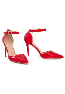 Womens Unisex Buckle Ankle Strap Stiletto Heel Shoes Red Patent