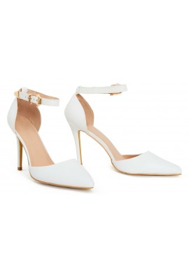 Womens Buckle Ankle Strap Stiletto Heel Shoes - White Matte