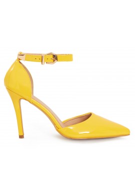 Womens Unisex Buckle Ankle Strap Stiletto Heel Shoes Yellow Patent