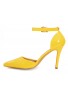 Womens Unisex Buckle Ankle Strap Stiletto Heel Shoes Yellow Patent