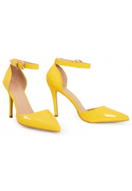 Womens Unisex Buckle Ankle Strap Stiletto Heel Shoes Yellow Patent