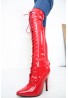 Womens Thigh Kinky Over The Knee Stiletto Boots Red Patent